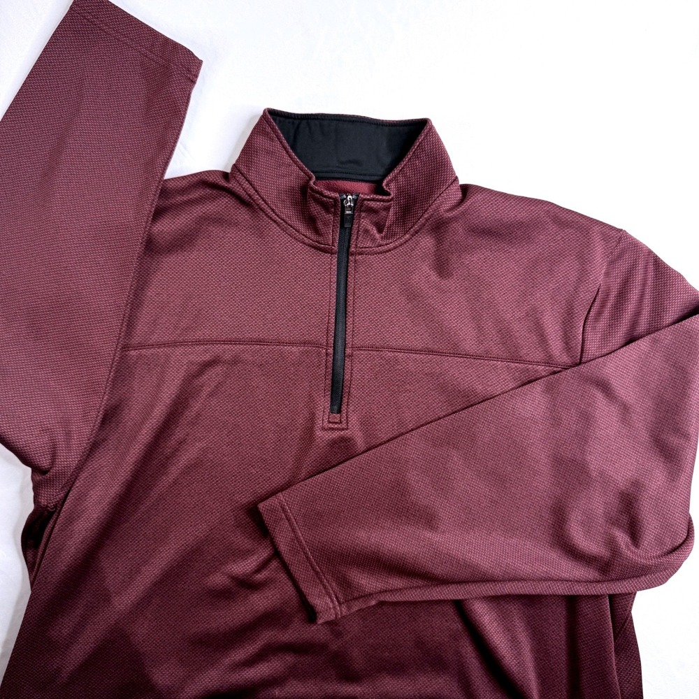 PGA Tour Mens XXL Burgundy Maroon Textured 1/4 Zip Pullover Golf Jacket Pockets